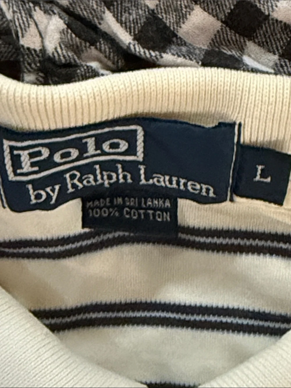 Ralph Lauren Vintage Men’s Cotton White Polo with Navy Stripes size L